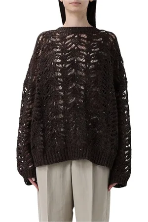 Brunello Cucinelli Femme, Pulls, Brun, Taille: 36 FR Pull à paillettes