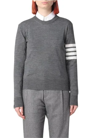 Thom Browne Femme, Pulls, Gris, Taille: 38 FR Pull en Laine Gris à Col Rond