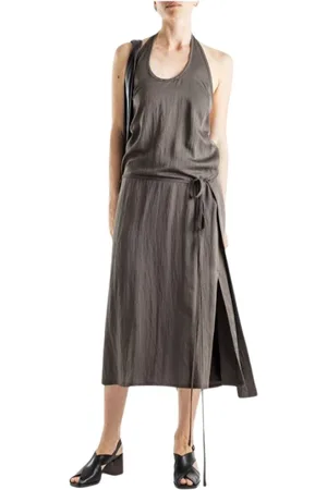 LEMAIRE Femme, Robes, Gris, Taille: 40 FR Robe Tablier Fluide Marron