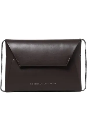Brunello Cucinelli Femme, Sacs, Brun, Taille: ONE Size Pochette en Cuir Foncé