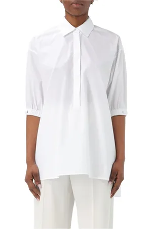 Max Mara Femme, Blouses et Chemises, Blanc, Taille: 34 FR Chemise Popeline Marron Coupe Décontractée