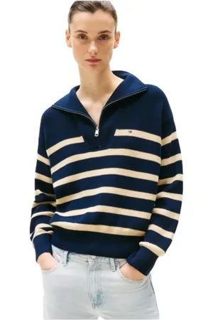 Tommy Hilfiger Homme, Pulls, Bleu, Taille: 2XS Gilet à rayures à demi-zip