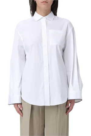 Brunello Cucinelli Femme, Blouses et Chemises, Blanc, Taille: 42 FR Chemise Popeline Blanche, Style Élégant