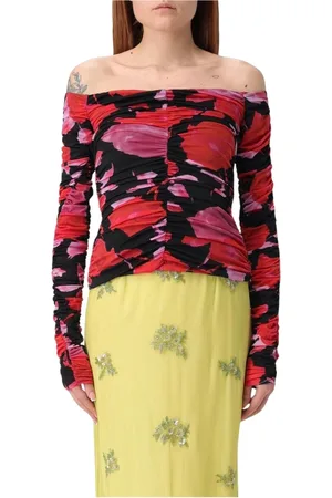 BLUMARINE Femme, Tops, Multicolore, Taille: 36 FR Élégant Top Épaules Dénudées en Maille Florale