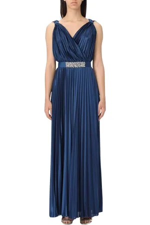 Liu Jo Femme, Robes, Bleu, Taille: 36 FR Robe Longue Bleue avec Ceinture Ornée