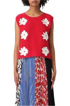 Msgm Femme, Tops, Rouge, Taille: 40 FR Haut Tricoté Floral Rouge