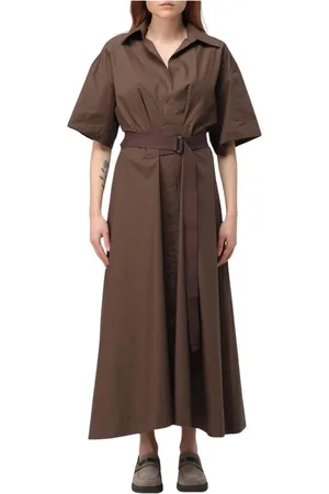 Brunello Cucinelli Femme, Robes, Brun, Taille: 42 FR Robe Élégante Beige avec Ceinture