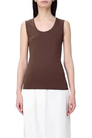 Patrizia Pepe Femme, Tops, Brun, Taille: 38 FR Haut marron côtelé sans manches avec col en V