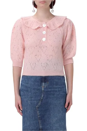 Alessandra Rich Femme, Pulls, Rose, Taille: 36 FR Gilet en tricot rose orné