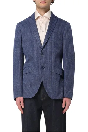Etro Homme, Vestes, Bleu, Taille: L Pinstripe Blazer en Lin Style Élégant