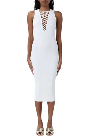 Elisabetta Franchi Femme, Robes, Blanc, Taille: 40 FR Robe Midi Drapée Noire