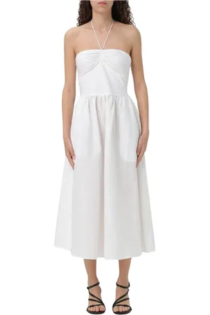 Armani Exchange Femme, Robes, Blanc, Taille: 34 FR Robe Midi Blanche à Col Halter