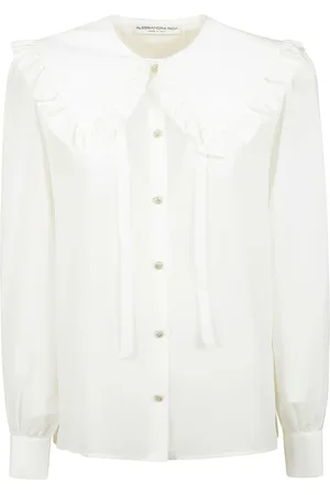 Alessandra Rich Femme, Blouses et Chemises, Blanc, Taille: 40 FR Chemisier en Soie à Col Claudine