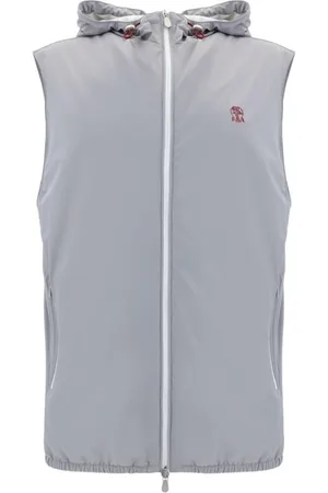 Brunello Cucinelli Homme, Vestes, Gris, Taille: XL Gilet Imperméable avec Capuche et Poches Zippées