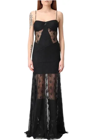 ANIYE BY Femme, Robes, Noir, Taille: 38 FR Robe Longue en Dentelle Noire avec Superposition Transparente