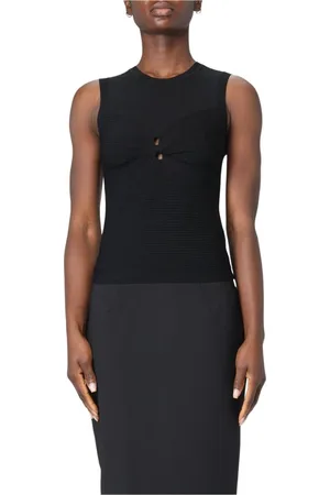 Patrizia Pepe Femme, Tops, Noir, Taille: 38 FR Haut Noir Côtelé à Col en V