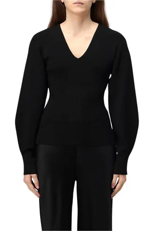 Alberta Ferretti Femme, Pulls, Noir, Taille: 40 FR Pull noir à col en V côtelé
