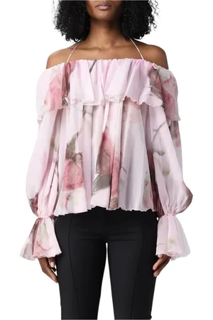 BLUMARINE Femme, Blouses et Chemises, Rose, Taille: 38 FR Chemisier Rose à Fleurs Épaules Dénudées
