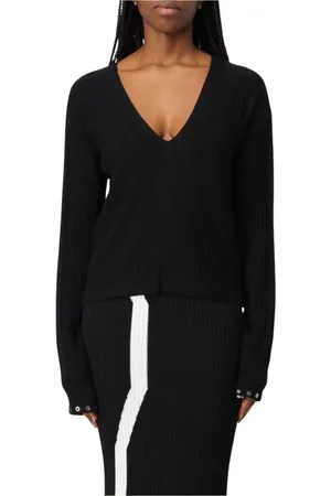 Patrizia Pepe Femme, Pulls, Noir, Taille: 36 FR Jupe midi en tricot côtelé à col en V