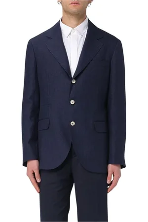 Brunello Cucinelli Homme, Vestes, Bleu, Taille: M Veste de Costume en Lin Bleu Coupe Classique