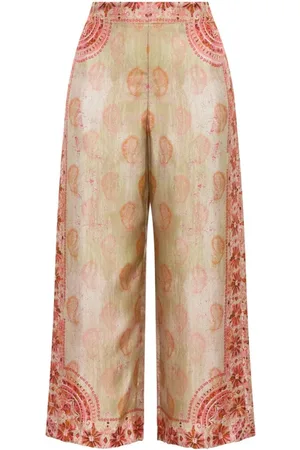Maliparmi Femme, Pantalons, Multicolore, Taille: 34 FR Pantalon en Soie Imprimé en Beige/Rose/Crème