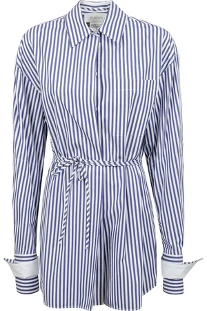 Sportmax Femme, Robes, Bleu, Taille: 40 FR Chemisier en coton à manches longues avec ceinture à la taille