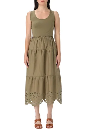 Liu Jo Femme, Robes, Vert, Taille: 38 FR Robe Midi Plissée Verte