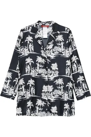 Max Mara Femme, Blouses et Chemises, Bleu, Taille: 38 FR Chemisier en Soie à Imprimé Tropical