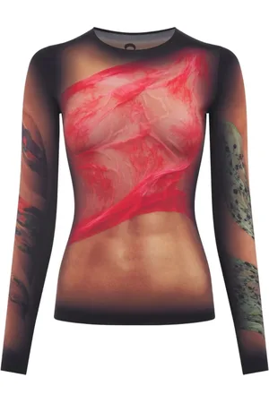Marine Serre Femme, Tops, Multicolore, Taille: 42 FR Haut beige avec ajustement fidèle à la taille