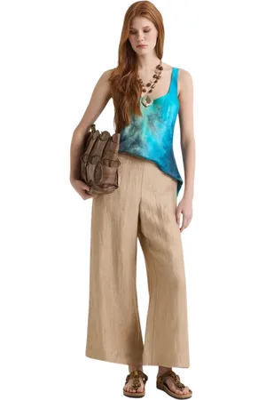 Maliparmi Femme, Pantalons, , Taille: 38 FR Pantalon en lin jacquard Café Crème