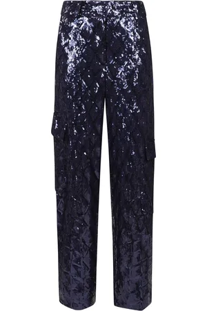 ROTATE Femme, Pantalons, Bleu, Taille: 40 FR Pantalon Cargo Bleu Marine à Paillettes