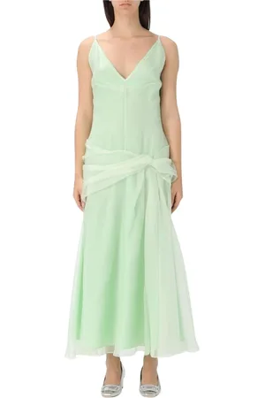 DEL CORE Femme, Robes, Vert, Taille: 36 FR Robe Midi Élégante avec Superposition Transparente