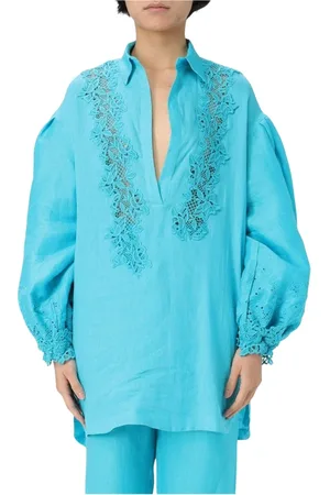 ERMANNO SCERVINO Femme, Blouses et Chemises, Bleu, Taille: 36 FR Pull en Tricot Turquoise avec Détails Complexes