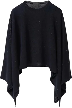 Fabiana Filippi Femme, Vestes, Bleu, Taille: ONE Size Poncho en Cachemire avec Détail Scintillant