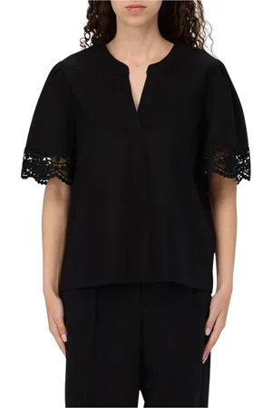 Twin-Set Femme, Blouses et Chemises, Noir, Taille: 44 FR Chemisier noir à encolure en V et dentelle