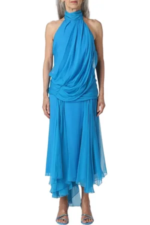 Alberta Ferretti Femme, Robes, Bleu, Taille: 38 FR Robe Midi en Soie Turquoise