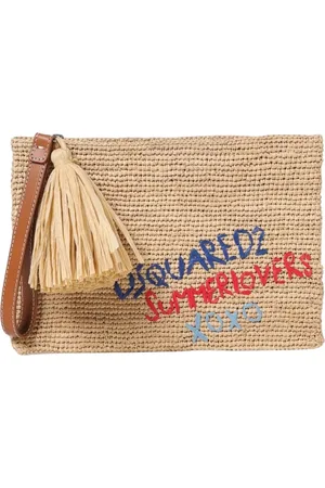 Dsquared2 Femme, Sacs, , Taille: ONE Size Pochette en Paille avec Logo Brodé