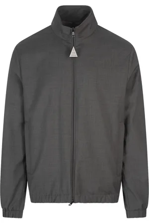 Moncler Homme, Vestes, Gris, Taille: 2XL Manteau gris en laine avec logo en cuir