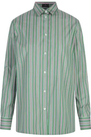 Etro Femme, Blouses et Chemises, Vert, Taille: 40 FR Chemise Verte à Rayures en Coton avec Fente Arrière