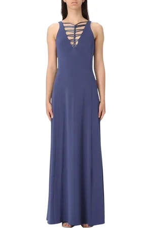 Emporio Armani Femme, Robes, Bleu, Taille: 36 FR Robe Maxi Bleue avec Col en Dentelle