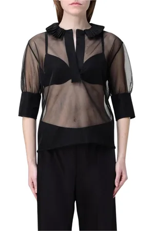 Serafini Femme, Blouses et Chemises, Noir, Taille: 36 FR Élégante Chemisier Noir à Col en Mesh