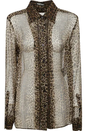 Tom Ford Femme, Blouses et Chemises, Brun, Taille: 38 FR Chemise en Soie Imprimé Léopard avec Détail Plissé