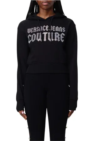 VERSACE Femme, Sweatshirts et sweats à capuche, Noir, Taille: 36 FR Iridescent Logo Cropped Sweat à capuche