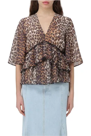 Ganni Femme, Blouses et Chemises, , Taille: 36 FR Chemisier Plissé à Imprimé Léopard