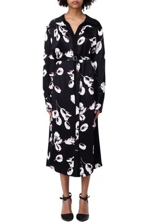 HUGO BOSS Femme, Robes, Noir, Taille: 40 FR Élégante Robe Chemise en Soie Imprimée Florale