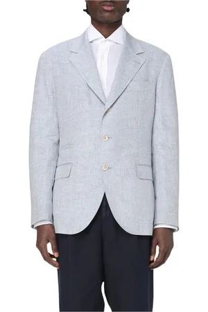 Brunello Cucinelli Homme, Vestes, Bleu, Taille: 2XL Blazer Classique en Lin