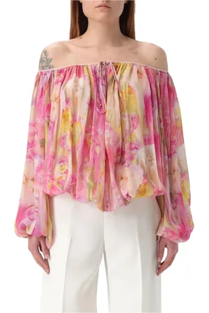 BLUMARINE Femme, Blouses et Chemises, Multicolore, Taille: 36 FR Chemisier Rose à Fleurs Épaules Dénudées