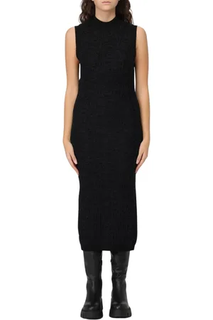 Dondup Femme, Robes, Noir, Taille: 36 FR Élégante Robe Midi en Tricot Noir