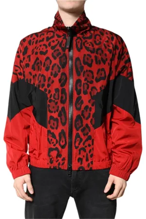 Dolce & Gabbana Homme, Vestes, Rouge, Taille: L Veste Bomber Rouge à Imprimé Léopard