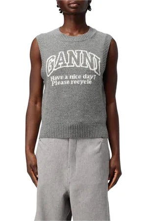 Ganni Femme, Pulls, Gris, Taille: 42 FR Gilet Sans Manches en Laine Grise